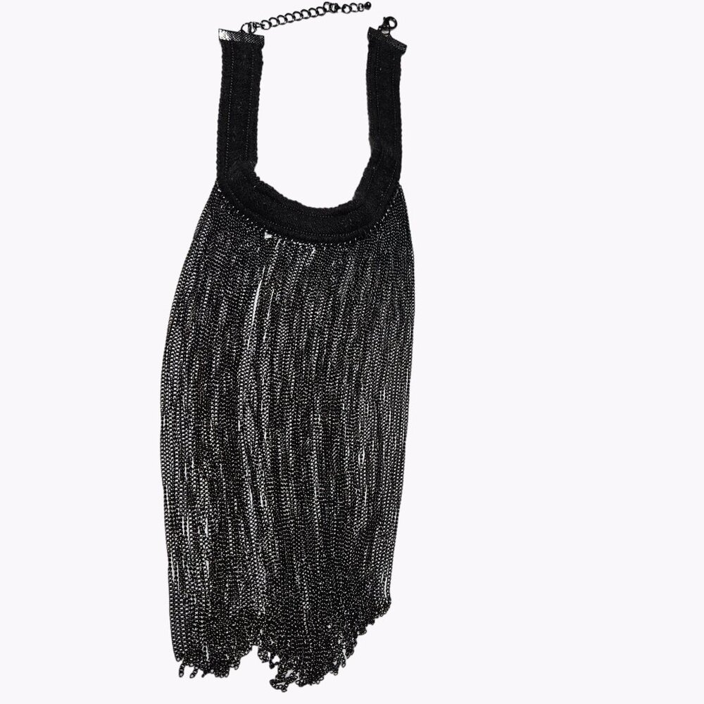 Black Metal Tassel Waterfall Necklace Bib Choker Multi Strand Statement Jewelry